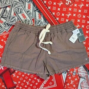 Volcom Strutin Stone Cut Off Stone Wash Stretch  Women's High Waist Brown Shorts